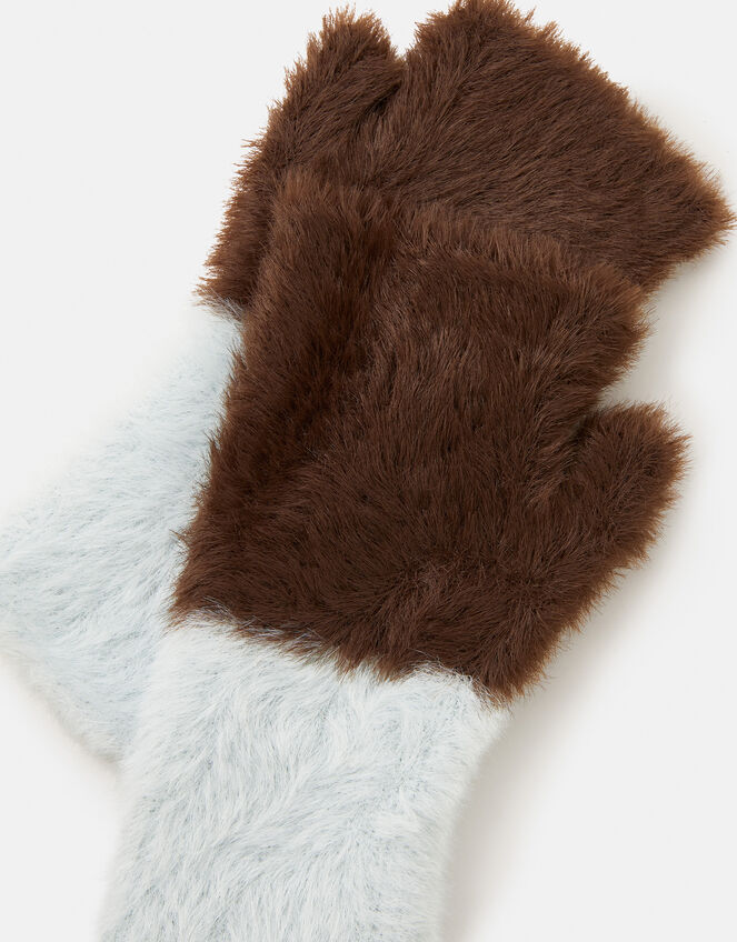 Two Tone Fuzzy Fingerless Gloves, , large