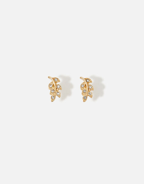 Leaf Crystal Stud Earrings, , large