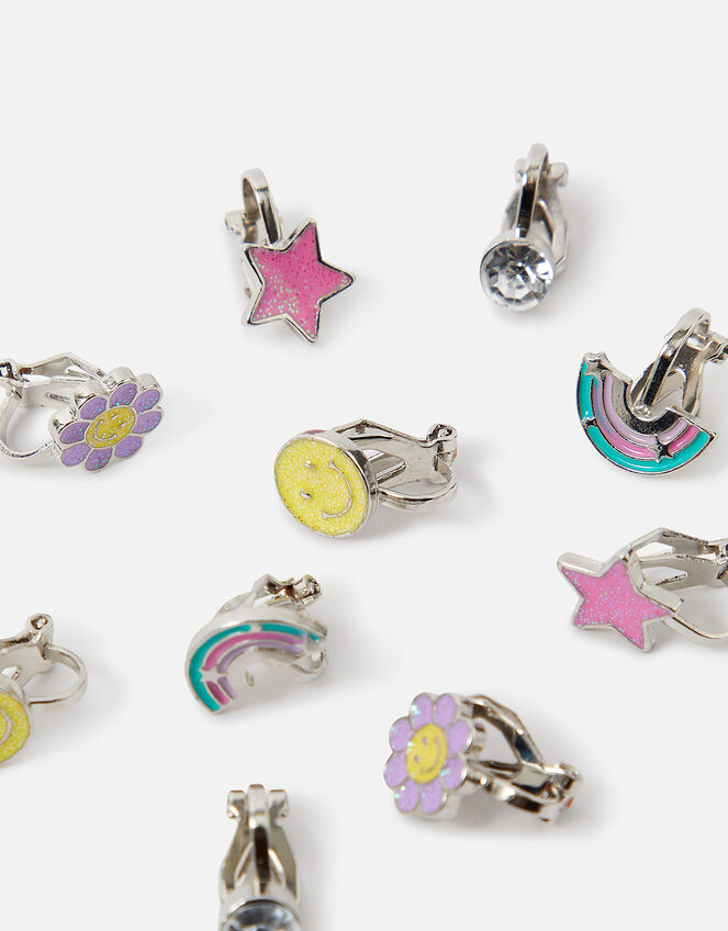 Girls Smiley Clip-On Earrings 5 Pack, , large