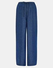 Chambray Wide Leg Trousers, Blue (BLUE), large