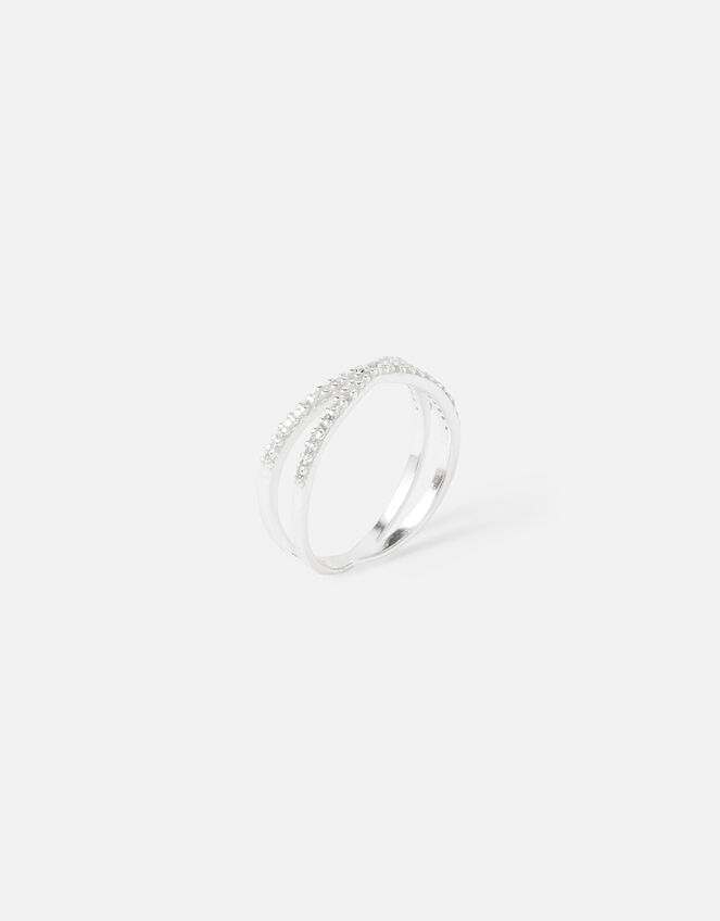 Sterling Silver Sparkle Criss-Cross Ring, White (ST CRYSTAL), large