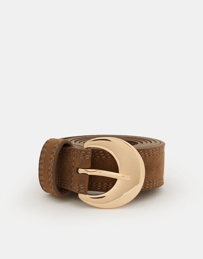 Suede Buckle Belt, Tan (TAN), large