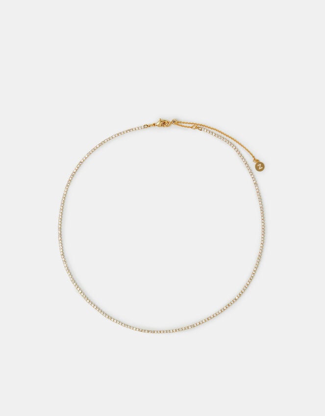 14ct Gold-Plated Diamanté Tennis Necklace, , large