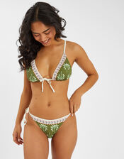 Palm Tie Front Triangle Bikini Top, Green (KHAKI), large