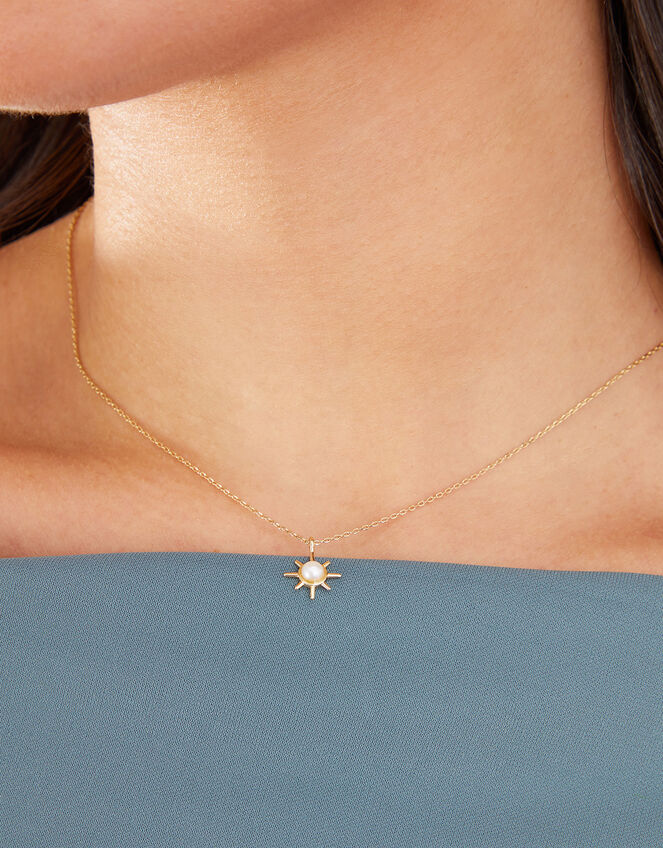 14ct Gold-Plated Star Pearl Pendant Necklace, , large