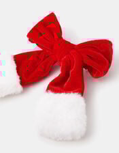 Fluffy Velvet Christmas Bow Hair Clip, , large