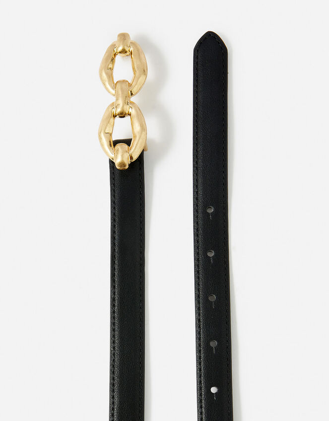 Skinny Double Hoop Buckle Belt, Black (BLACK), large