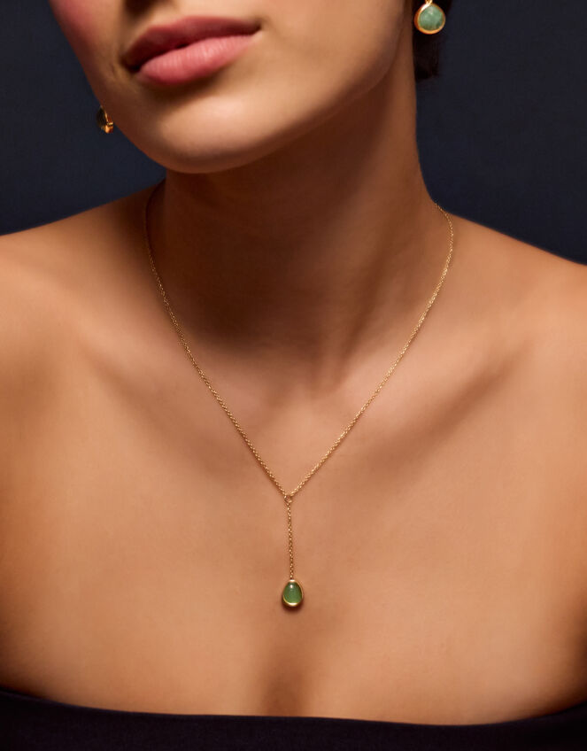 14ct Gold-Plated Green Quartz Lariat Necklace, , large