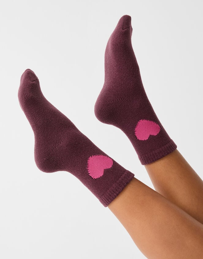 Heart Print Socks, Red (BURGUNDY), large
