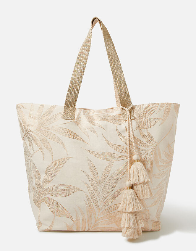 Leaf Print Tote Bag, Natural (NATURAL), large
