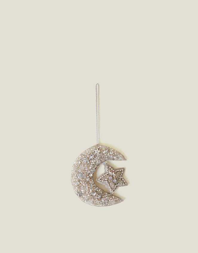 Embroidered Moon and Star Christmas Tree Decoration, , large