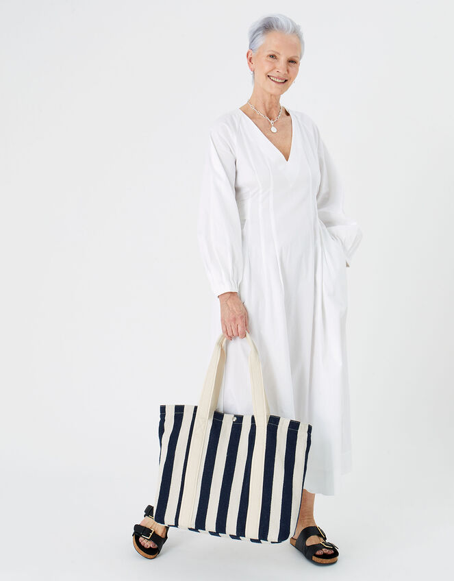Stripe Shopper Bag, Blue (NAVY), large