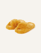 Faux Fur Crossover Sliders, Yellow (OCHRE), large