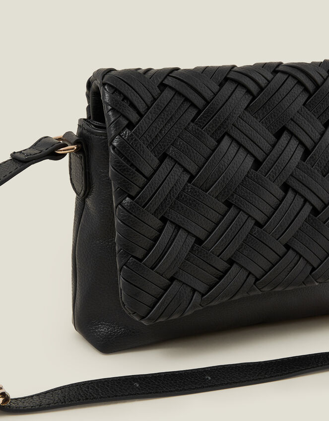 Woven Leather Cross-Body Bag, , large