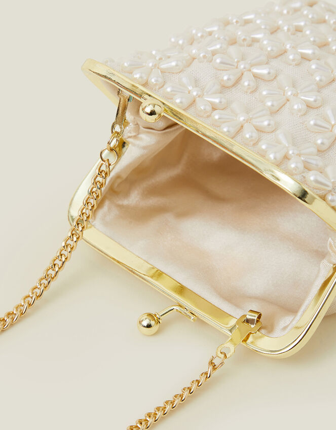 Girls Pearl Flower Clip Frame Mini Bag, , large