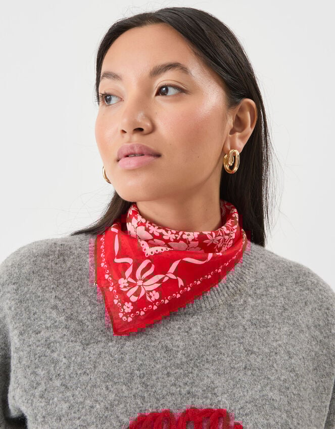 Floral Heart Square Cotton Scarf, , large