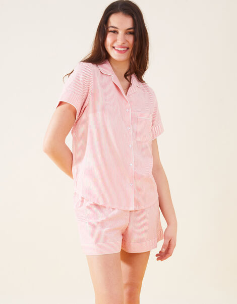 Seersucker Stripe Short Pyjama Set, Orange (CORAL), large