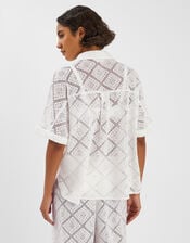 Short Sleeve Lace Shirt, Ivory (IVORY), large