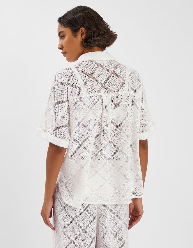 Short Sleeve Lace Shirt, Ivory (IVORY), large