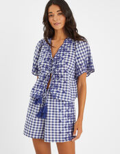 Gingham Embroidered Shorts, Blue (BLUE), large