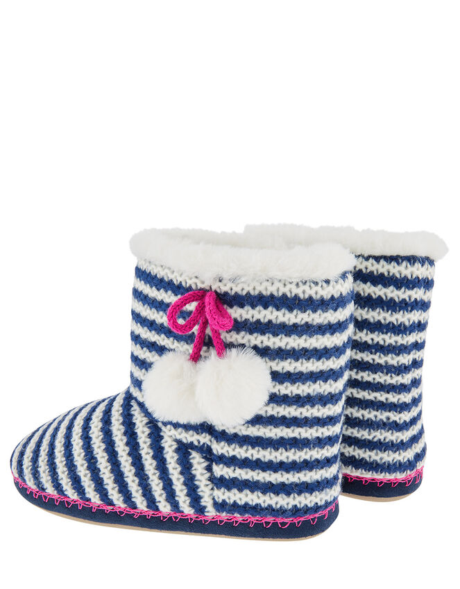 Stripe Pom-Pom Knit Slipper Boots, Blue (NAVY), large