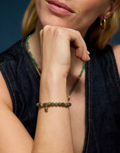 14ct Gold-Plated Healing Stone Bead Charm Bracelet, Grey (GREY), large