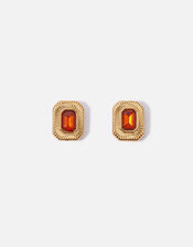 Amber Rectangle Crystal Studs, , large