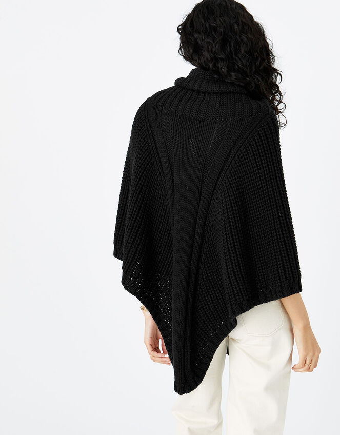 Cable Knit Poncho, Black (BLACK), large