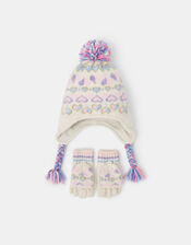 Girls Knitted Fair Isle Hat & Mittens, Multi (PASTEL MULTI), large