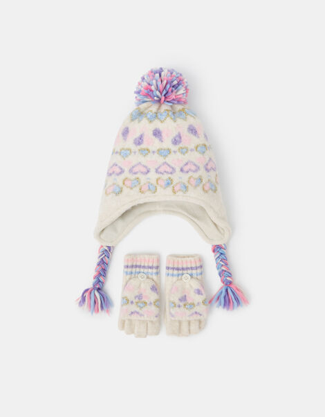 Girls Knitted Fair Isle Hat & Mittens, Multi (PASTEL MULTI), large