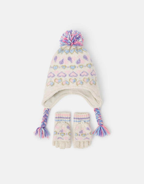 Girls Knitted Fair Isle Hat & Mittens, Multi (PASTEL MULTI), large