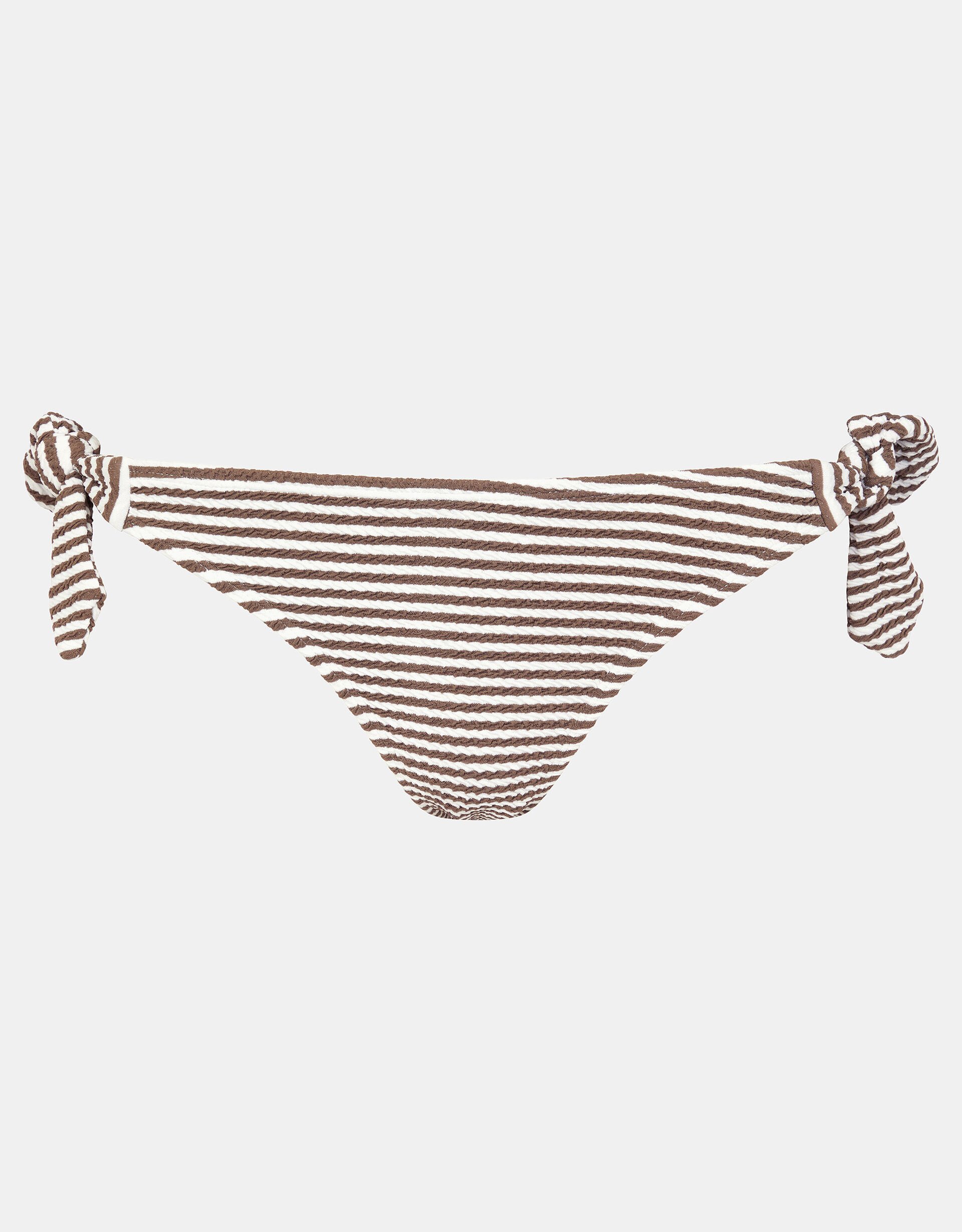 Textured Stripe Tie Side Bikini Bottoms, Camel (BEIGE), large