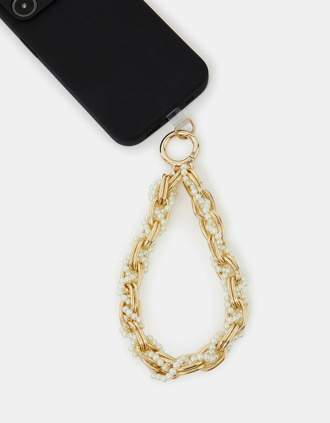 Pearl Beaded Chain Wrist Phone Strap, , large