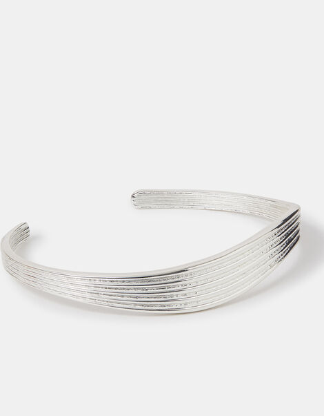 Sterling Silver-Plate Wave Cuff Bracelet, , large