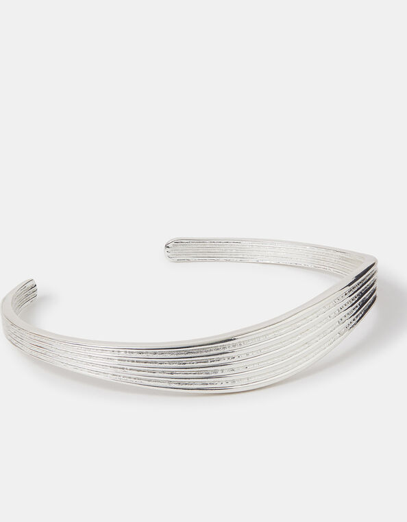 Sterling Silver-Plate Wave Cuff Bracelet, , large