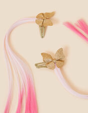 Kids Butterfly Fake Hair Clips Set of Two, , large