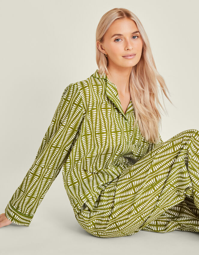 Block Print Long Pyjamas Set, Green (GREEN), large