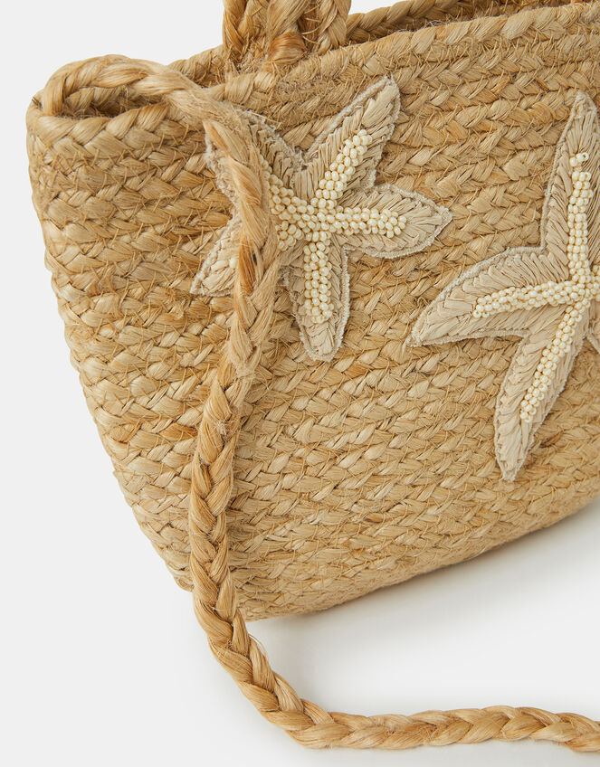 Embroidered Starfish Jute Tote Bag, , large