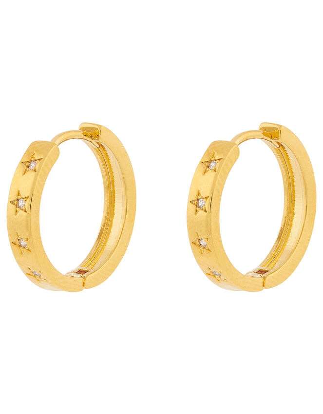 Gold-Plated Sparkle Star Chunky Hoops, , large