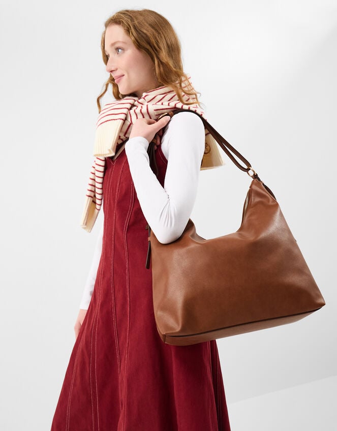 Slouchy Buckle Strap Shoulder Bag, Tan (TAN), large