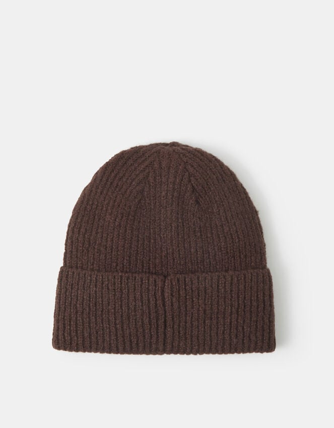 Heart Embroidered Beanie Hat, Brown (CHOCOLATE), large