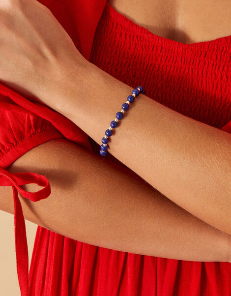 Sterling Silver Lapis Lazuli Beaded Bracelet, , large