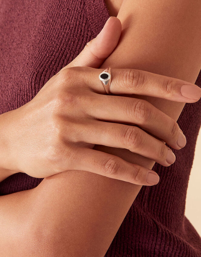 Sterling Silver Onyx Signet Ring , Black (BLACK), large