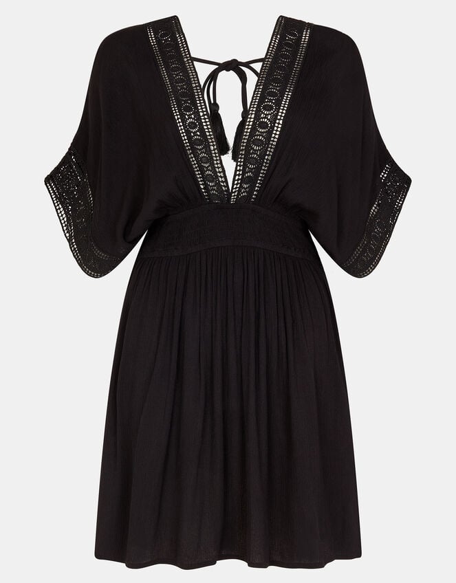 Crochet Trim Kaftan , Black (BLACK), large