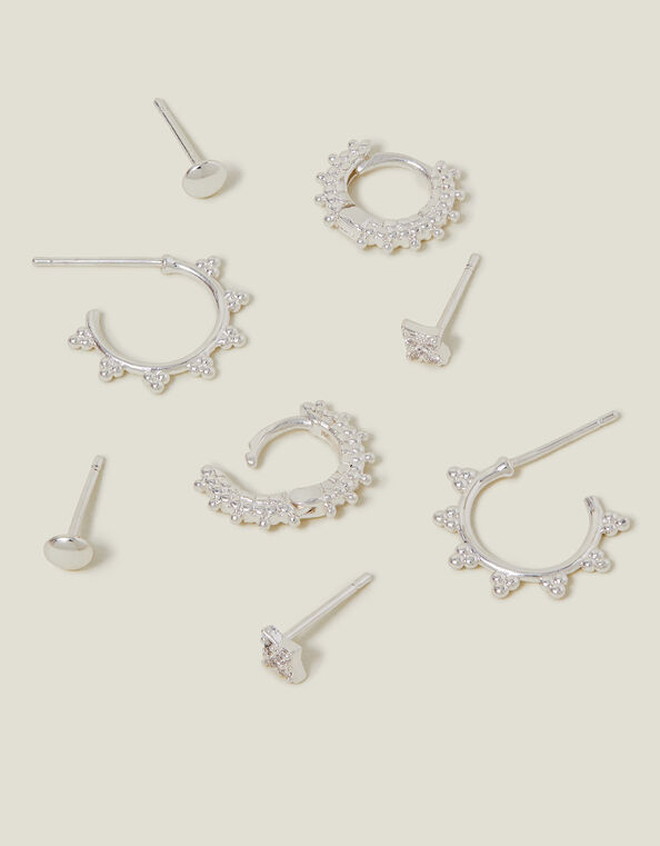 4-Pack Sterling Silver-Plated Stud and Bobble Hoop Earrings, , large
