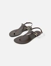 Luxe Leather Charm Sandals , Brown (CHOCOLATE), large