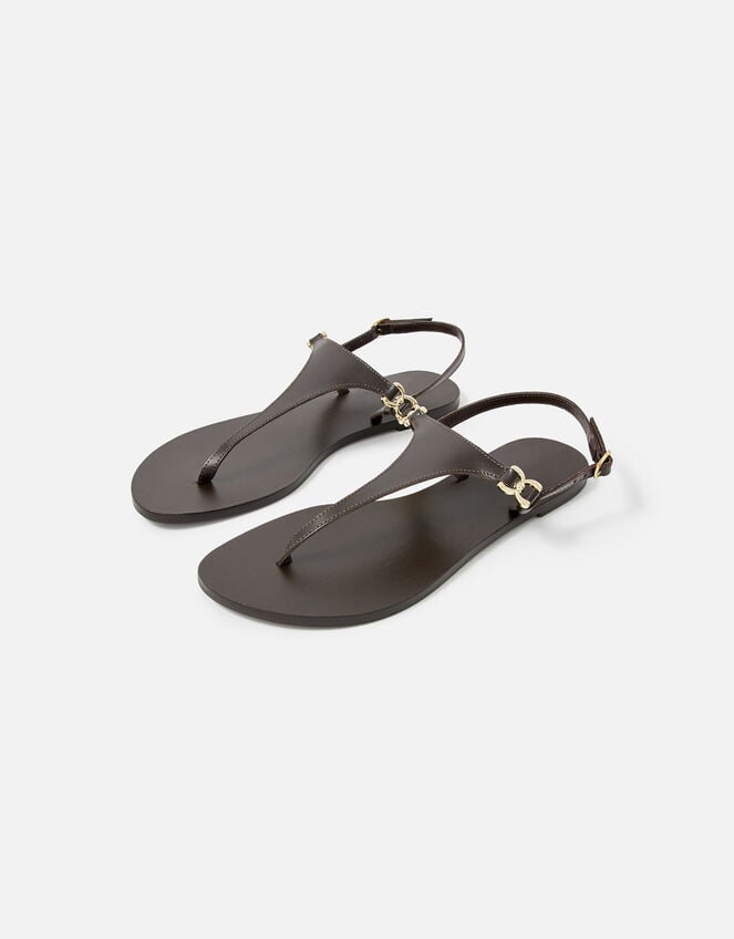 Luxe Leather Charm Sandals , Brown (CHOCOLATE), large