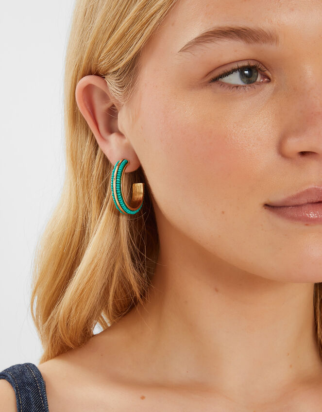 Beaded Inlay Hoop Earrings, , large