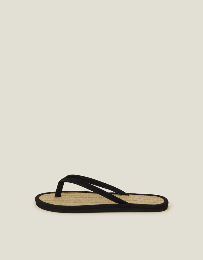 Plain Seagrass Flip Flops, Black (BLACK), large