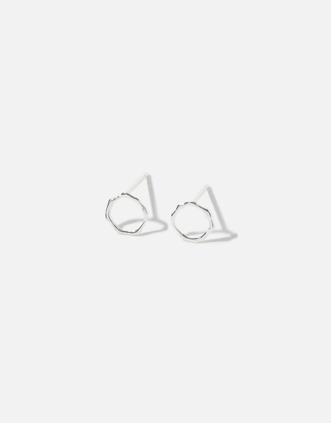 Sterling Silver Molten Open Circle Studs, , large